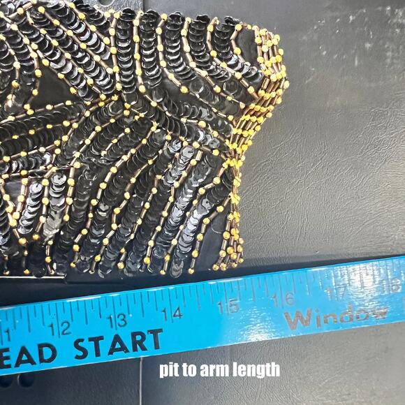 Royal Feelings Vintage Black Gold Beaded‎ Sequins Women 1X Gatsby Evening Wear - Picture 7 of 8